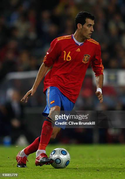 Sergio Busquets of Spain in action during the friendly International football match Spain against Argentina at the Vicente Calderon stadium in...