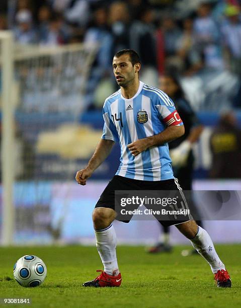 Javier Mascherano of Argentina in action during the friendly International football match Spain against Argentina at the Vicente Calderon stadium in...