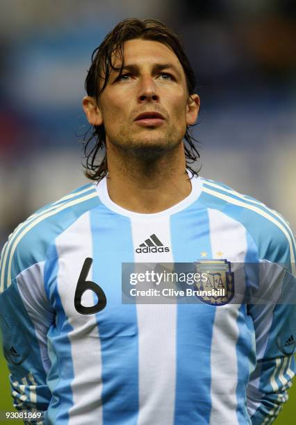 Gabriel Heinze of Argentina during the friendly International football match Spain against Argentina at the Vicente Calderon stadium in Madrid, on...