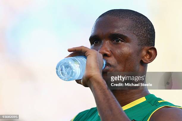 Samuel Eto'o of Cameroon during the Morocco v Cameroon FIFA2010 World Cup Group A qualifying match at the Complexe Sportif on November 14, 2009 in...