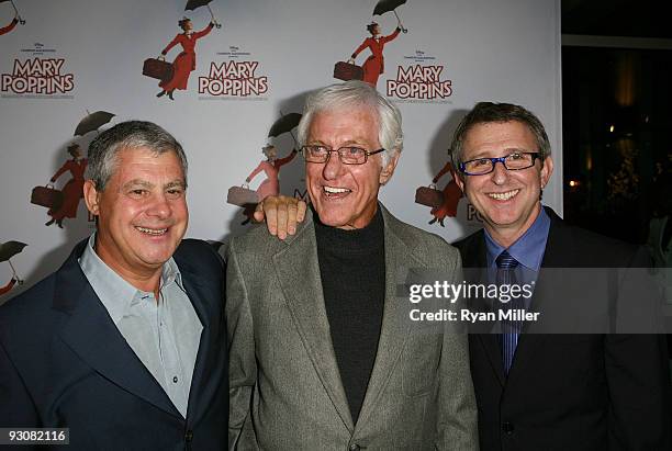 Producer/Co-Creator Cameron Mackintosh, actor Dick Van Dyke and Producer Thomas Schumacher pose during the arrivals for the opening night performance...