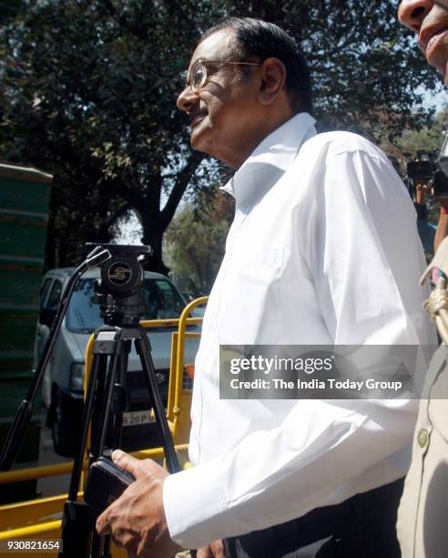 Former Finance Minister P Chidambaram arrives at Patiala House Court in New Delhi.