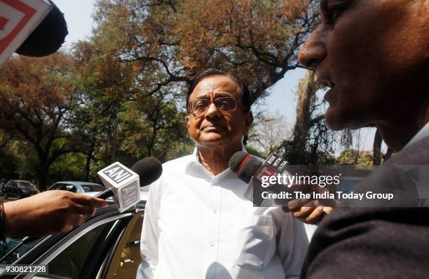 Former Finance Minister P Chidambaram arrives at Patiala House Court in New Delhi.