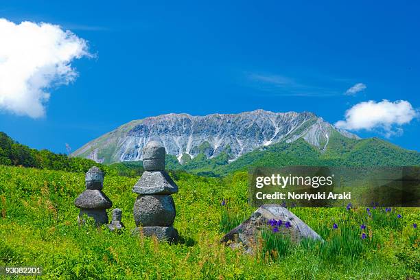 mt daisen and stone tower - tottori prefecture stock pictures, royalty-free photos & images