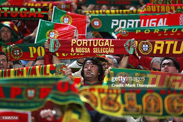 Portugal fans during the FIFA 2010 European World Cup qualifier first leg match between Portugal and Bosnia-Herzegovina at the Luz stadium on...