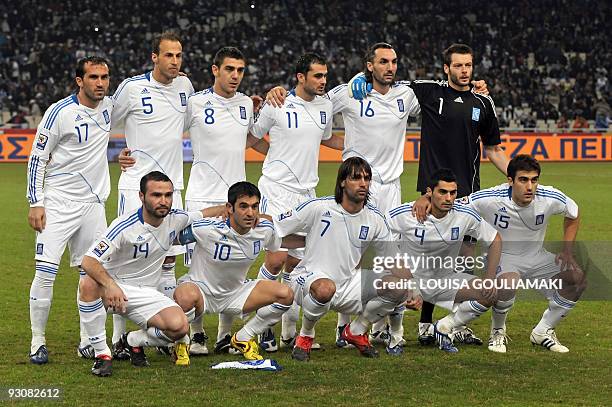 The Greek national team poses for photographers prior their FIFA World Cup 2010 first-leg play-off football match vs Ukraine on November 14, 2009 at...