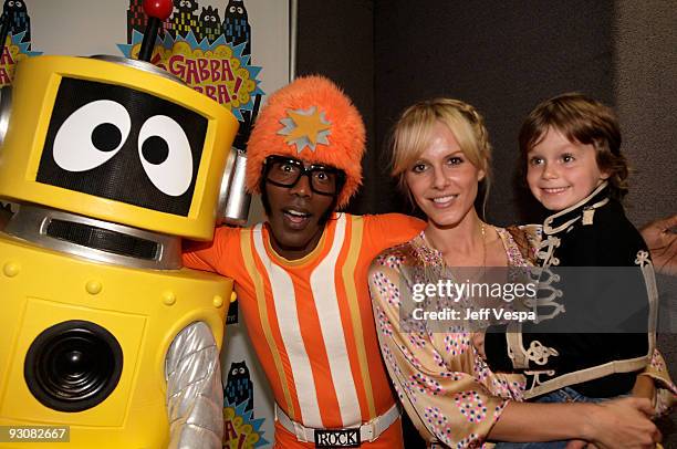 Actress Monet Mazur and geusts pose during the Yo Gabba Gabba! : "There's A Party In My City" Live at The Shrine Auditorium on November 15, 2009 in...