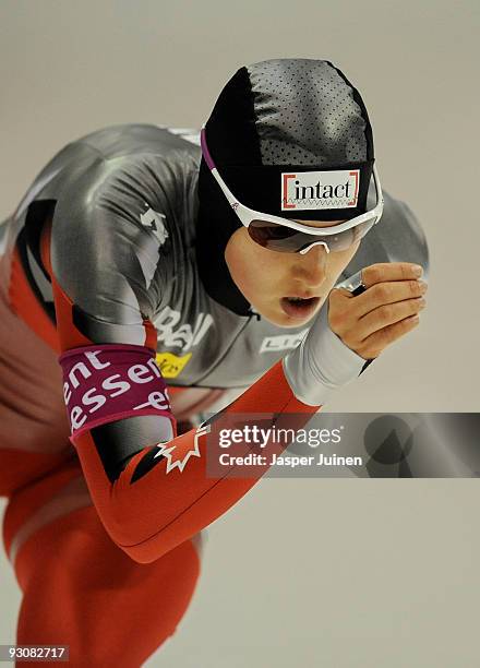 Brittany Schussler of Canada competes in the 3000m race during the Essent ISU speed skating World Cup at the Thialf Stadium on November 13, 2009 in...