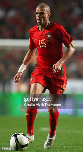 Pepe of Portugal in action during the FIFA 2010 European World Cup qualifier first leg match between Portugal and Bosnia-Herzegovina at the Luz...