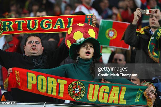 Portugal fans during the FIFA 2010 European World Cup qualifier first leg match between Portugal and Bosnia-Herzegovina at the Luz stadium on...