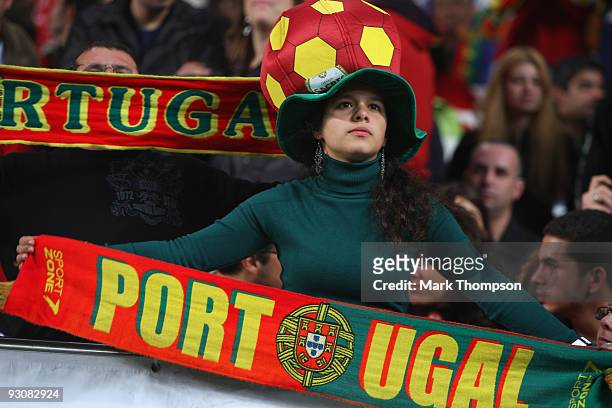 Portugal fans during the FIFA 2010 European World Cup qualifier first leg match between Portugal and Bosnia-Herzegovina at the Luz stadium on...