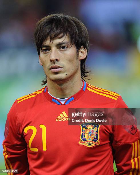 David Silva of Spain lines-up before the International friendly match between Argentina and Spain at the Vicente Calderon stadium on November 14,...