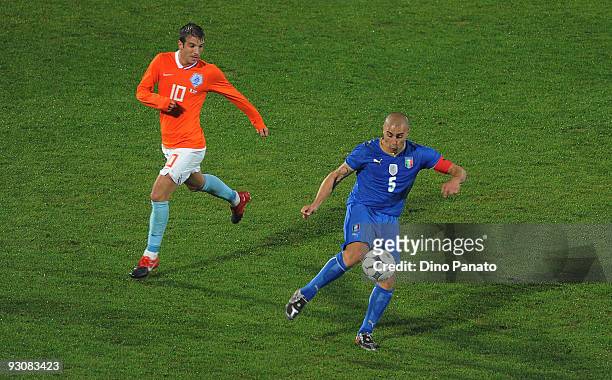 Fabio Cannavaro of Italy and Rafael Van der Vart of Holland during the International Friendly Match between Italy and Holland at Adriatico Stadium on...