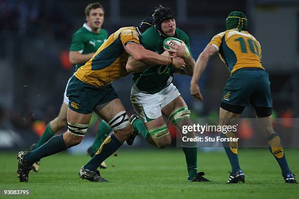 Ireland forward Stephen Ferris in action during the Rugby Union International between Ireland and Australia at Croke Park on November 15, 2009 in...