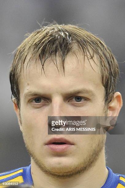 Portrait of Ukraine's national team midfielder Oleg Gusev before a World Cup 2010 play-off qualification football game against Greece in Athens on...