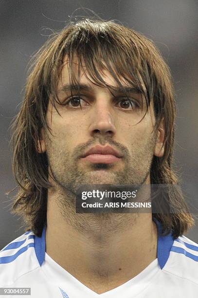 Portrait of Greece's national team striker Giorgos Samaras before a World Cup 2010 play-off qualification football game against Ukraine in Athens on...