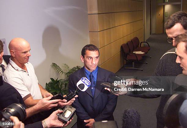 Tony Liberatore from the Western Bulldogs, answers questions from the assembed media after the AFL Tribunal hearing into his clash with Matthew...