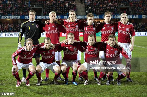 Players of the Denmark national football team posie before the match against SoutKorea in Esbjerg, Denmark, on November 14, 2009. Top row, from L:...