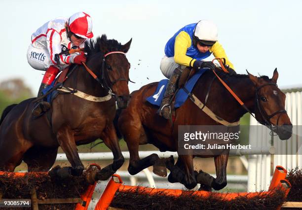 Robert Thornton and The Betchworth Kid clear the last flight in company with the Leighton Aspell ridden King Edmund to go on and win The Ladbrokes...