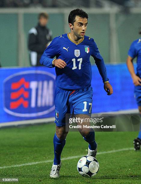 Giuseppe Rossi of Italy in action during the international friendly match between Italy and Holland at Adriatico Stadium on November 14, 2009 in...