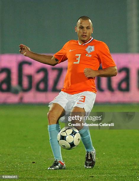 John Heitinga of Holland in action during the international friendly match between Italy and Holland at Adriatico Stadium on November 14, 2009 in...