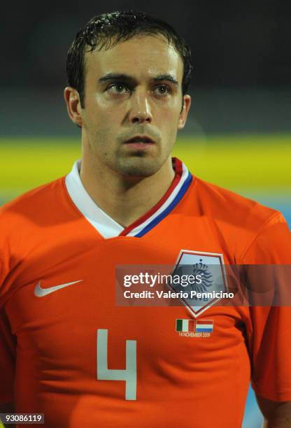 Joris Mathijsen of Holland lines up for the anthems prior to kickoff during the international friendly match between Italy and Holland at Adriatico...