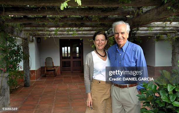 Billionaire Douglas Tompkins and his wife Kristine pose in the front of their house at the estate "Rincon del Socorro" in Ibera, near Carlos...