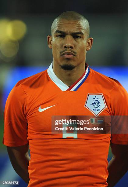 Nigel de Jong of Holland lines up for the anthems prior to kickoff during the international friendly match between Italy and Holland at Adriatico...