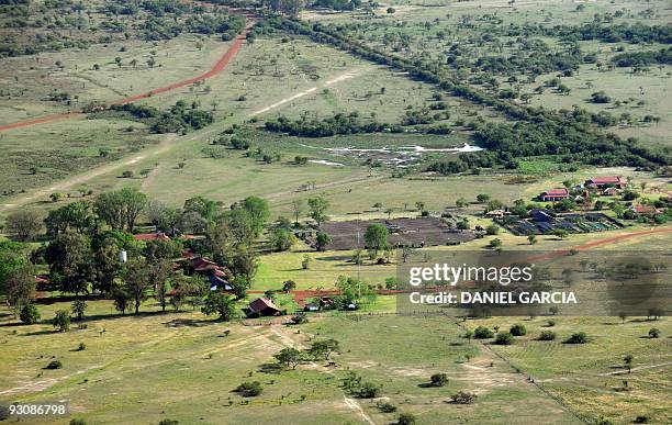 Aerial view of the estate "Rincon del Socorro" of US billionaire Douglas Tompkins, in Ibera, near Carlos Pellegrini in Corrientes Province,...