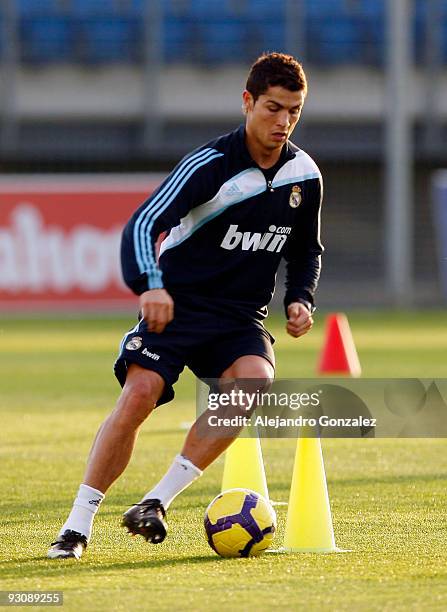 Cristiano Ronaldo of Real Madrid in action during a training session at Valdebebas on November 16, 2009 in Madrid, Spain.