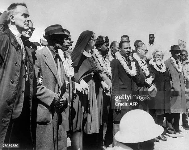 Civil rights demonstrators, led by Dr Martin Luther King , civil rights activist Ralph Abernathy , John Lewis and other civil and religious leaders,...