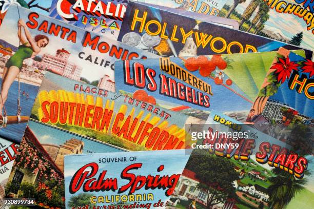 vintage postcards from los angeles area - hollywood california stock pictures, royalty-free photos & images
