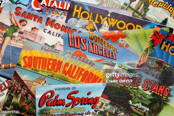 vintage postcards from los angeles area - palm springs map stock pictures, royalty-free photos & images