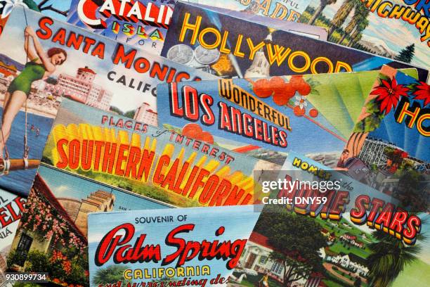 vintage postcards from los angeles area - vintage hollywood stock pictures, royalty-free photos & images