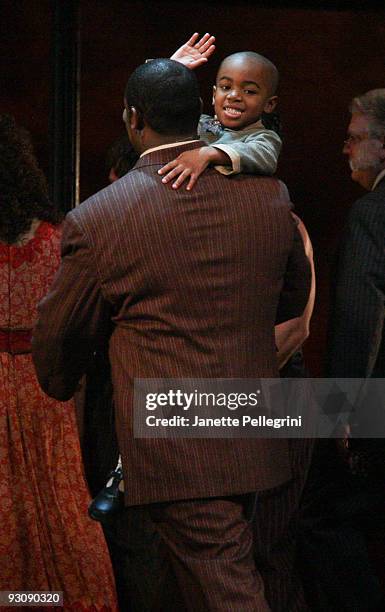 Cast Members Quentin Earl Darrington and Jayden Brockington attend curtain call at the Broadway opening of "Rag Time" at the Neil Simon Theatre on...