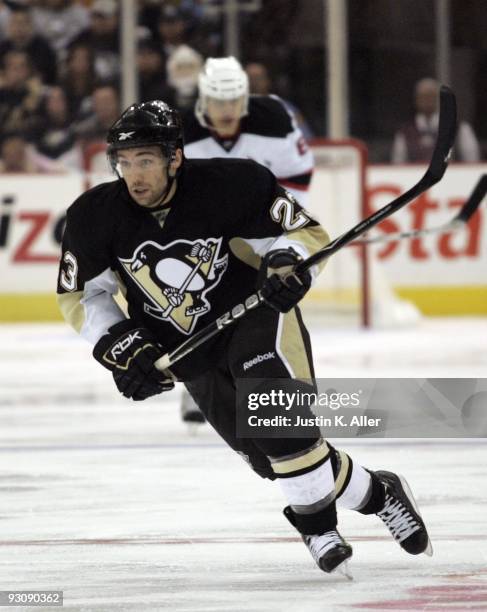 Chris Conner of the Pittsburgh Penguins skates against the New Jersey Devils at Mellon Arena on November 12, 2009 in Pittsburgh, Pennsylvania. Devils...