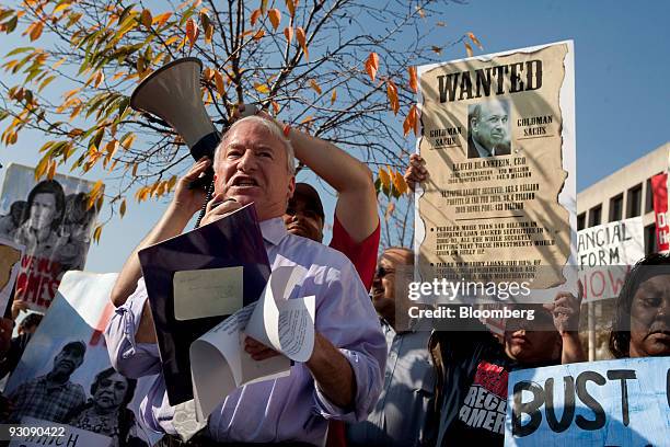 Andy Stern, president of Service Employees International Union , speaks during a union rally outside the offices of Goldman Sachs Group Inc. In...