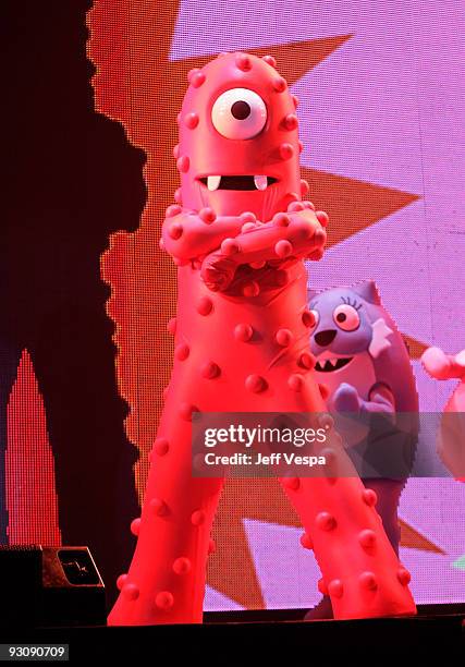 Character Muno performs onstage during the first ever Yo Gabba Gabba! : "There's A Party In My City" Live at The Shrine Auditorium on November 14,...