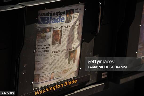 The Washington Blade, the oldest newspaper in the United States for gays and lesbians, is seen in a newspaper box in Washington on November 16, 2009....