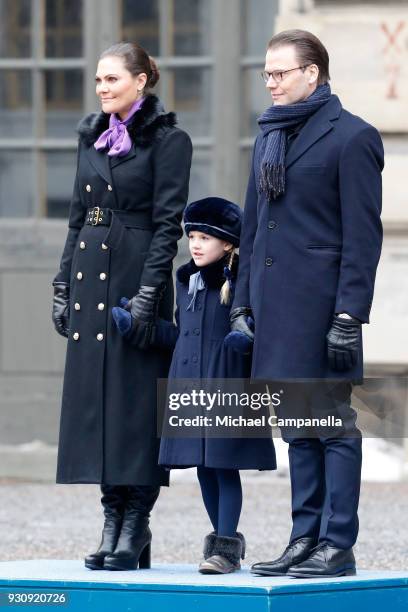 Crown Princess Victoria of Sweden, Princess Estelle and Prince Daniel, Duke of Vastergotland participate in a celebration for the Crown Princess'...