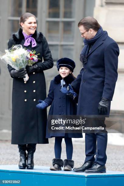 Crown Princess Victoria of Sweden, Princess Estelle and Prince Daniel, Duke of Vastergotland participate in a celebration for the Crown Princess'...