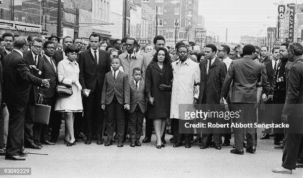 American civil rights campaigner, and widow of Dr. Martin Luther King Jr., Coretta Scott King and civil rights leader Reverend Ralph Abernathy lead a...