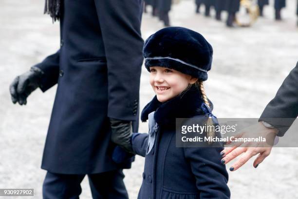 Princess Estelle participates in a celebration for the Crown Princess' name day at the Stockholm Royal Palace on March 12, 2018 in Stockholm, Sweden.