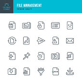 File Management - set of thin line vector icons