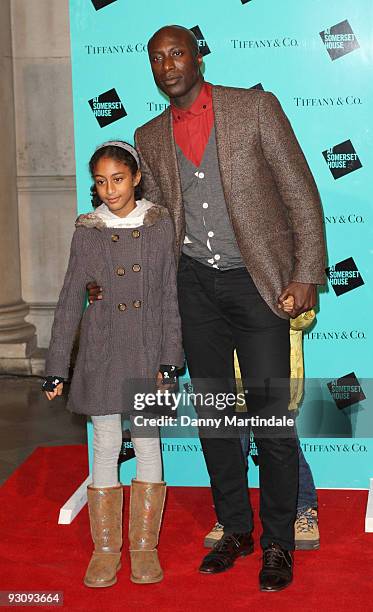 Ozwald Boateng with his children attend the VIP opening of Skate at Somerset House hosted by Tiffany and Co at Somerset House on November 16, 2009 in...