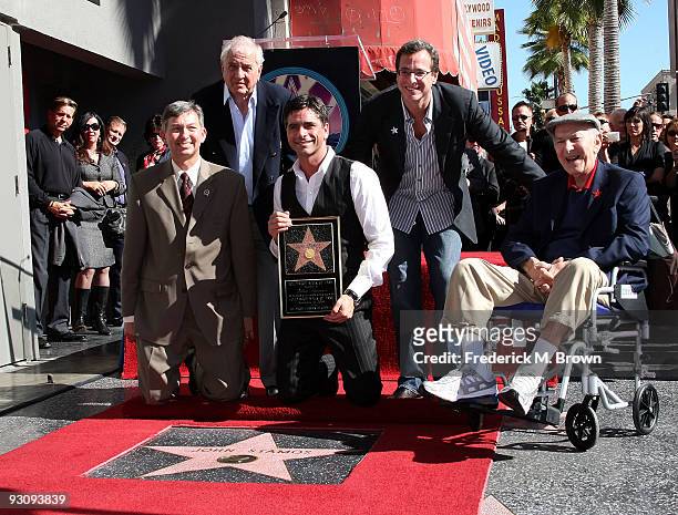 Leron Gubler, President/CEO of the Hollywood Chamber of Commerce, director Garry Marshall, actor John Stamos, comedian Bob Saget and actor Jack...