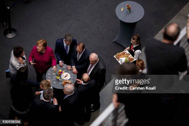 German Chancellor and Chairwoman of the German Christian Democrats Angela Merkel, Acting Chairman of the German Social Democrats Olaf Scholz and...