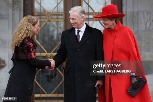 King Philippe and Queen Mathilde of Belgium are welcomed at Rideau Hall by Canadian Governor General Julie Payette in Ottawa, Ontario, on March 12,...