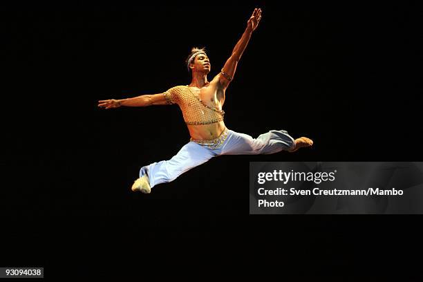 Cuba's Carlos Acosta, Royal Ballet's principal guest dancer jumps as performing in the Gran Teatro of Havana, on July 14 in Havana, Cuba. With its...