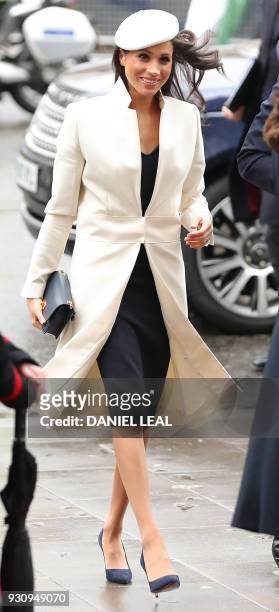 Actress and fiancee of Britain's Prince Harry Meghan Markle arrives to attend a Commonwealth Day Service at Westminster Abbey in central London, on...